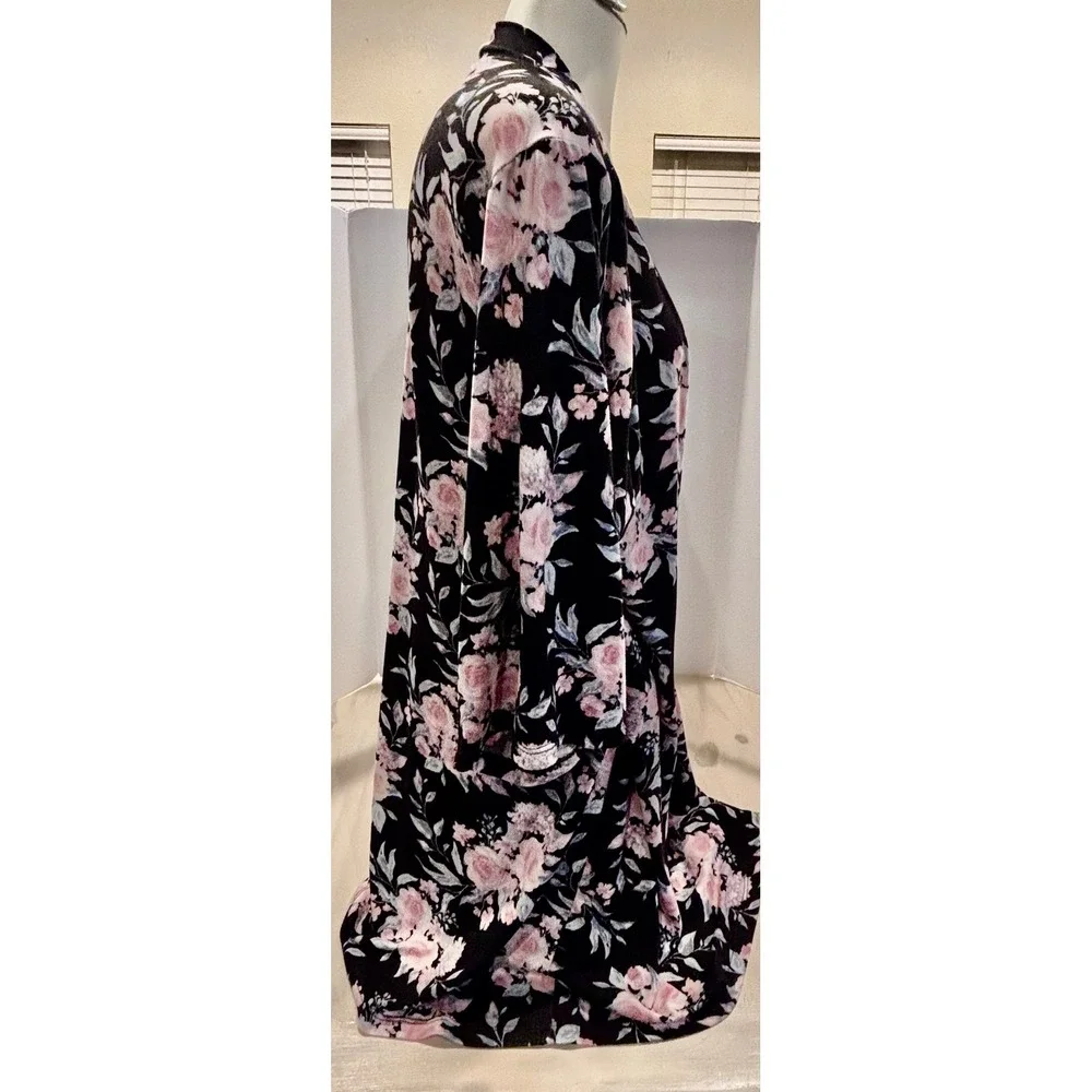 Jessica Simpson Womens Floral Print 3/4 Sleeve‎ Robe Black Pink Size M RN 71222
